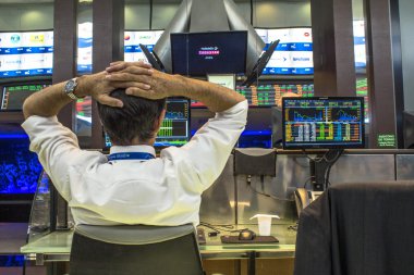 Sao Paulo, Brezilya, 14 Mart 2016. Sao Paulo, Brezilya'da ticaret Bovespa hisse senedi brokerleri