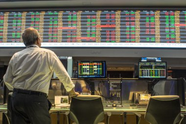 Sao Paulo, Brezilya, 14 Mart 2016. Sao Paulo, Brezilya'da ticaret Bovespa hisse senedi brokerleri