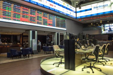 Sao Paulo, Brezilya, 14 Mart 2016. Sao Paulo, Brezilya'da ticaret Bovespa hisse senedi brokerleri