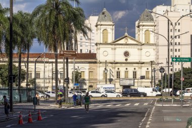 Sao Paulo, Brezilya, 19 Nisan 2016. Cephe, kilise, Sao Cristovao Tiradentes Caddesi üzerinde şehir Sao Paulo
