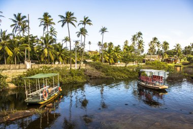 Bahia, Brezilya - 22 Ağustos 2008: Jangadeiro Imbassai nehrinde, Mata Belediyesi de Sao Joao Kuzey Sahil Bahia gider