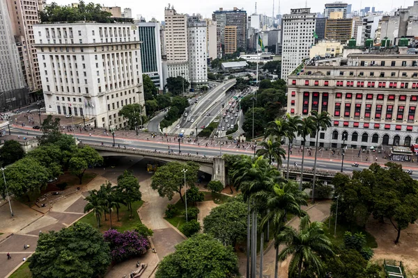 Vista Aérea Del Valle Anhangabau Viaducto Del Ayuntamiento Centro Sao —  Fotos de Stock