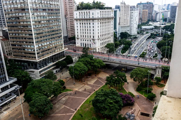 Vista Aérea Del Valle Anhangabau Viaducto Del Ayuntamiento Centro Sao — Foto de Stock