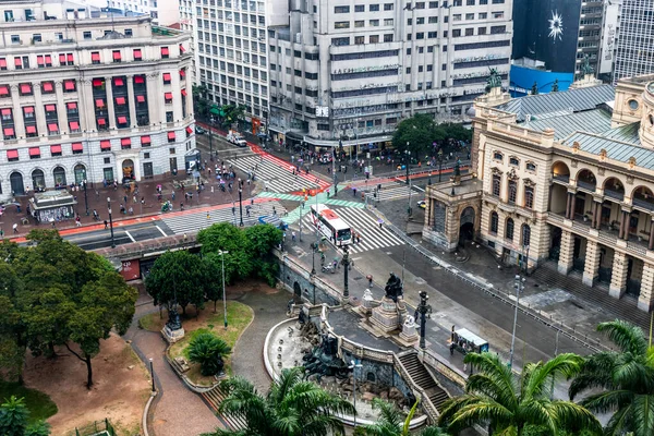 Vista Aérea Esquina Plaza Ramos Azevedo Con Viaducto Cha Centro — Foto de Stock