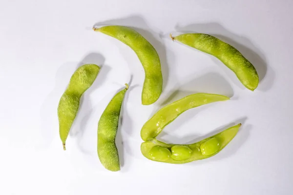 Edamame Bonen Groene Sojabonen Witte Achtergrond Brazilië — Stockfoto