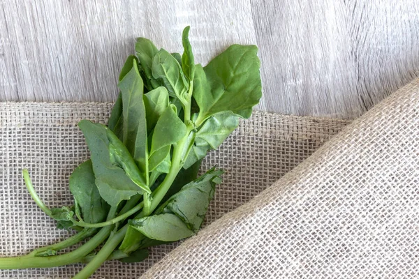 Foglie Spinaci Spinacia Oleracea Sul Tavolo Legno Brasile — Foto Stock