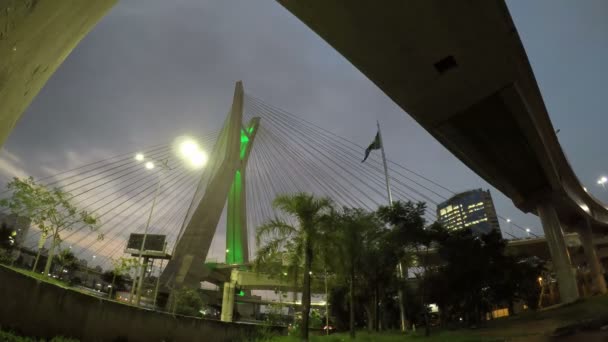 Time Lapse Dusk Traffic Οριακή Pinheiros Estaiada Bridge Sao Paulo — Αρχείο Βίντεο