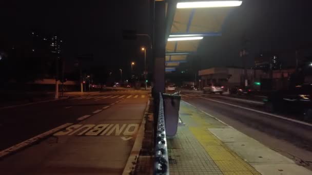Sao Paulo Brazílie Ledna2021 Noční Výpadek Autobusové Zastávky Rychlém Tranzitním — Stock video