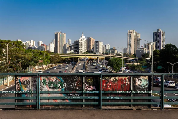 Sao Paulo Brazilië September 2015 Verkeer Beroemde Maio Avenue Sao — Stockfoto