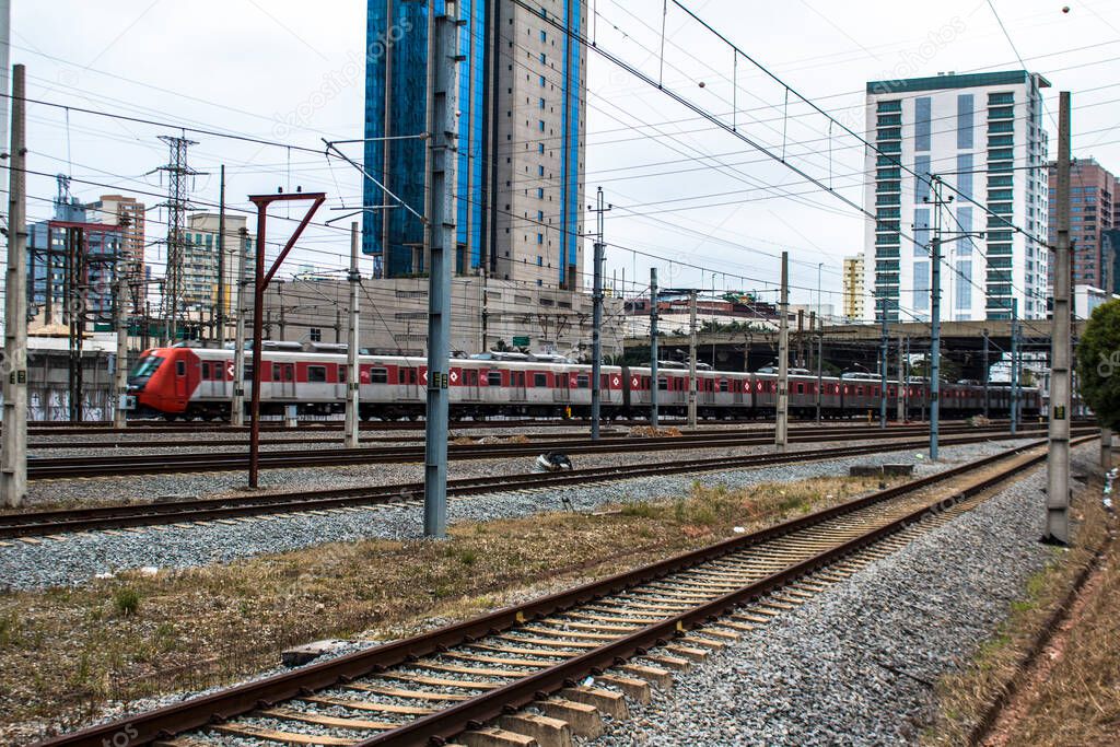 Railway tracks near the Barra Funda station, in Sao Paulo