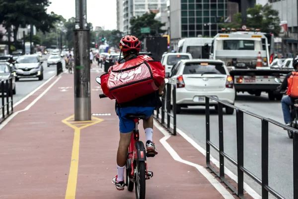 Sao Paulo Brazil January 2021 Worker Ifood Bike Deliver Food — Foto de Stock