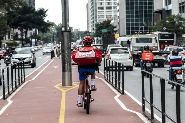 Sao Paulo Brazil January 2021 Worker Ifood Bike Deliver Food — Foto de Stock