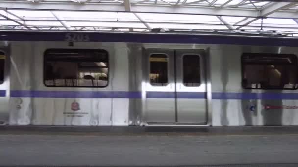 Sao Paulo Brazílie Ledna2021 Pohyb Vlaků Cestujících Nástupišti Stanice Santo — Stock video