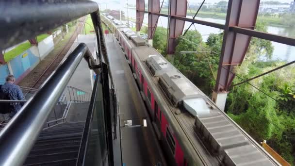 Sao Paulo Brazílie Ledna2021 Pohyb Vlaků Cestujících Nástupišti Stanice Santo — Stock video