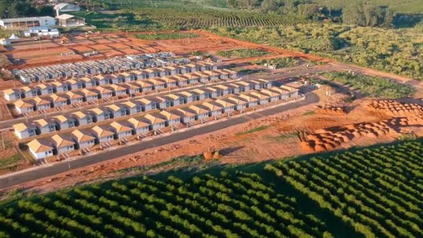 Vista Aérea Canteiro Obras Casas Padronizadas Programa Público Brasil — Vídeo de Stock