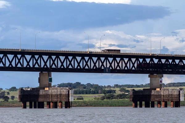 Vue Sur Pont Ferroviaire Est Pont Mixte Qui Sert Traverser — Photo