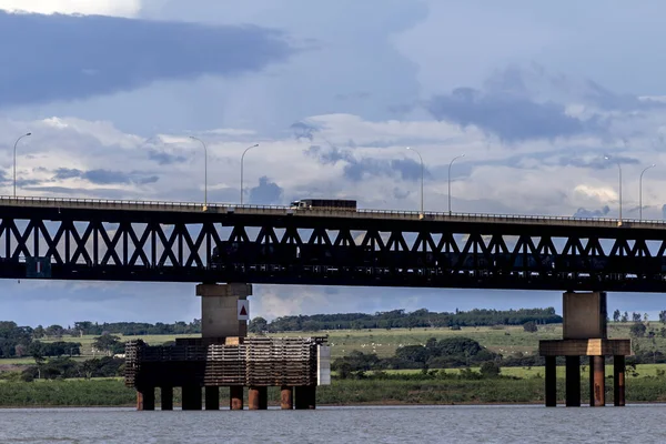 Vue Sur Pont Ferroviaire Est Pont Mixte Qui Sert Traverser — Photo