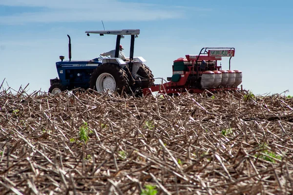 Parana Brazílie Října2009 Ford Traktor Přímé Výsadby Sóji Čerstvě Sklizeném — Stock fotografie