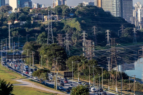 Skyline Ciudad Con Avenida Marginal Río Pinheiros Primer Plano Zona —  Fotos de Stock