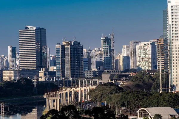 Skyline Ciudad Con Avenida Marginal Río Pinheiros Primer Plano Zona —  Fotos de Stock