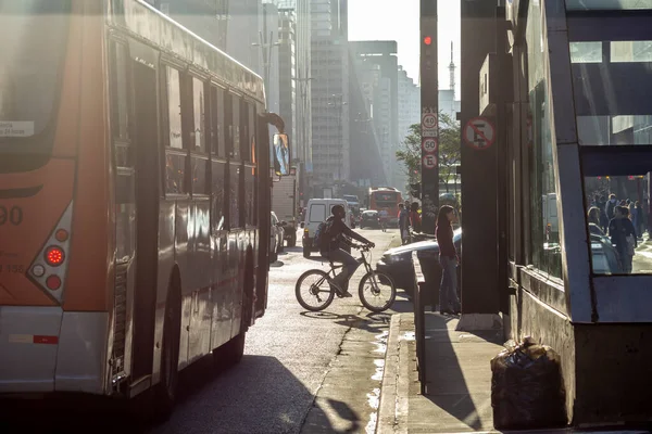 Sao Paulo Brazil June 2014 Traffic Vehicles Paulista Avenue Central — Stock Photo, Image