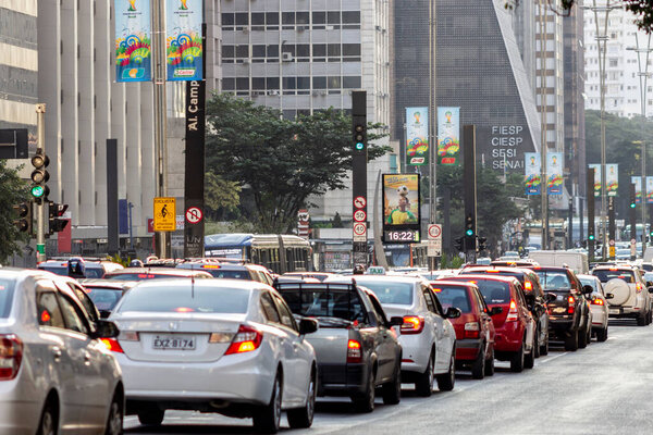 Sao Paulo, Brazil, June 03, 2014. Traffic of vehicles on Paulista Avenue, central region of Sao Paulo city, Brazil