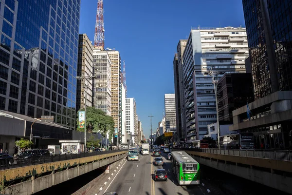 Sao Paulo Brazil June 2014 Traffic Vehicles Paulista Avenue Central — Stock Photo, Image