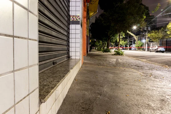 Vue Une Rue Avec Porte Acier Magasin Dans Ville Sao — Photo