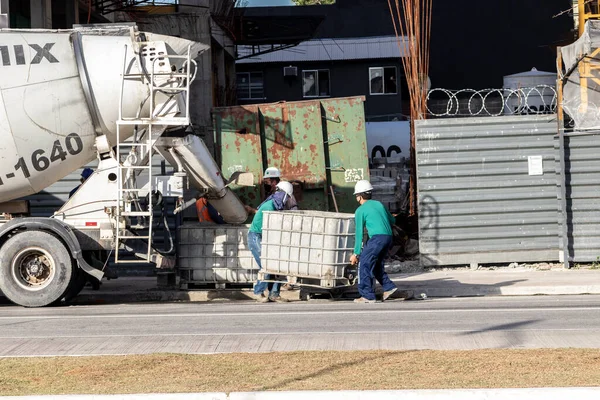 São Paulo Brasil Junho 2021 Trabalhadores Construção Civil Preparam Contêiner — Fotografia de Stock