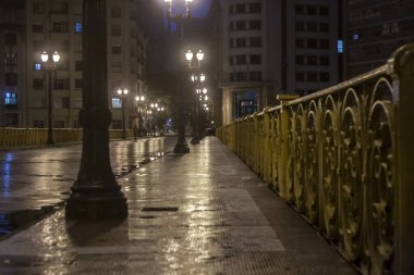 Sao Paulo, Brezilya, 30 Ekim 2011. Sao Paulo şehir merkezindeki Santa Ifigenia viyadük demirinin yağmurlu gece görüntüsü.,