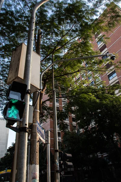 Pedestrian Traffic Light Corners Higienopolis Angelica Avenues Higienopolis Neighborhood Central — Stock Photo, Image