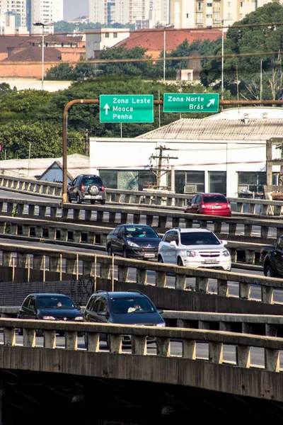 Sao Paulo Brazílie Ledna2014 Ráno Slunce Hustý Provoz Východ Západ — Stock fotografie