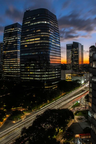 Vista Aérea Edificios Oficinas Comerciales Avenida Juscelino Kubitschek Con Puesta — Foto de Stock