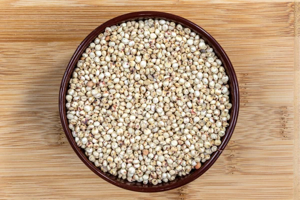 White Sorghum Sorghum Bicolor Seeds Wooden Background Photo Produced Studio — Stock Photo, Image