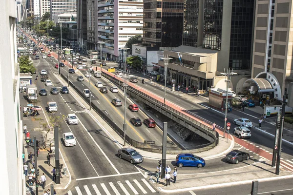 Sao Paulo Brazylia Września 2017 Ruch Pojazdów Avenida Paulista Centralny — Zdjęcie stockowe