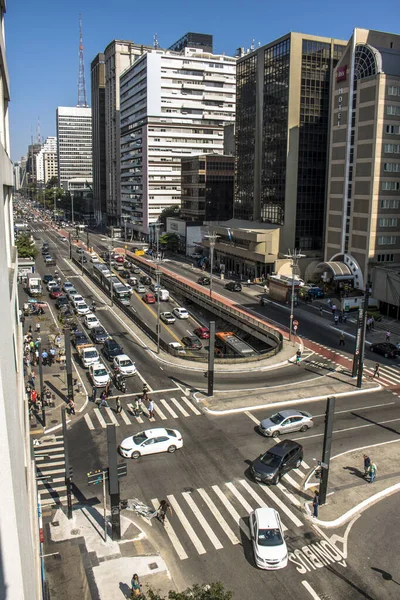 Sao Paulo Brazylia Września 2017 Ruch Pojazdów Avenida Paulista Centralny — Zdjęcie stockowe