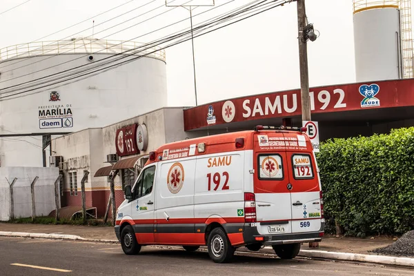 Marilia São Paulo Brasil Setembro 2019 Ambulância Estacionada Sede Samu — Fotografia de Stock