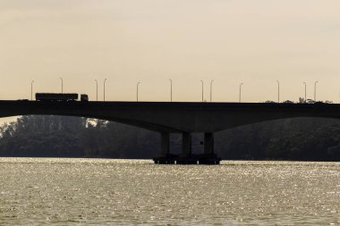 Sao Paulo, SP, Brazil, August 02, 2025. Panoramic view of the Rodoanel bridge that passes over the Billings Reservoir, from Borore Park in the southern region of the city of Sao Paulo.