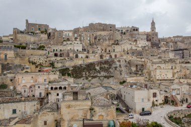 UNESCO Matera panoramik gün görünümü, Basilicata, İtalya. Sassi di Ma