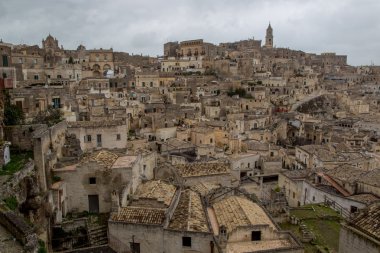 UNESCO Matera panoramik gün görünümü, Basilicata, İtalya. Sassi di Matera