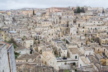 UNESCO Matera panoramik gün görünümü, Basilicata, İtalya. Sassi di Matera