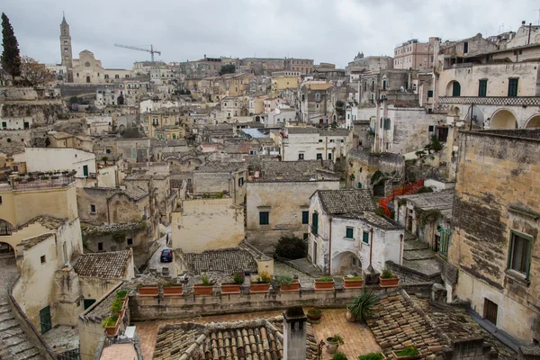 UNESCO Matera panoramik gün görünümü, Basilicata, İtalya. Sassi di Ma