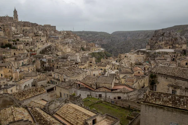 UNESCO Matera panoramisch dagweergave, Basilicata, Italië. Sassi di Matera — Stockfoto