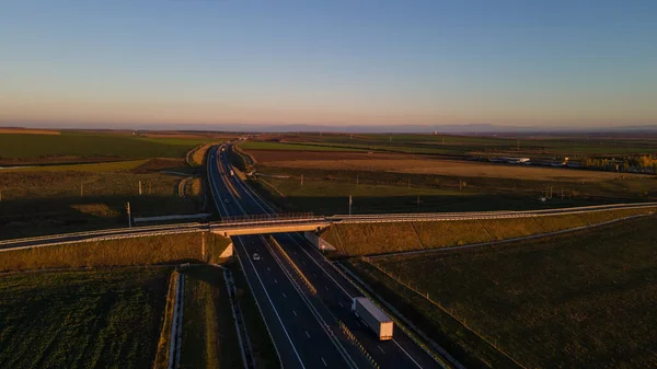 Drone Afbeelding Van Een Rijweg Een Zonsondergang — Stockfoto