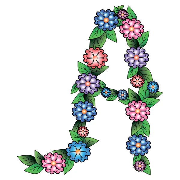 Lettres A faites de feuilles et de fleurs — Image vectorielle