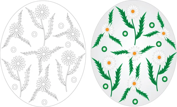 Страницы раскраски пасхальных яиц с ромашкой — стоковый вектор