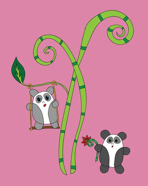 Deux mignons panda sur le bambou — Image vectorielle