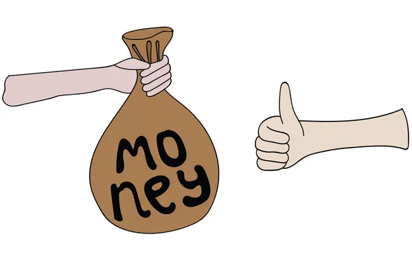 Hand geven of het aanbieden van zak geld aan een andere hand — Stockvector
