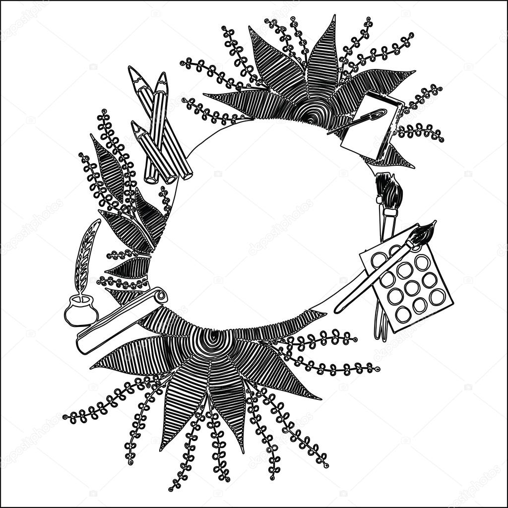 Insieme di attrezzo di arte Per adulto da colorare Per il disegno del tessuto cartolina d auguri disegni da colorare e in altri — Vettoriali di