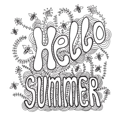 Beyaz backgr üzerinde yazıt Merhaba yaz yaz deseni